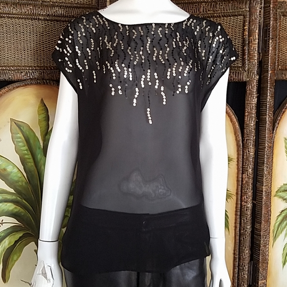 Saks "BLACK" label sequin sheer top - Picture 5 of 8